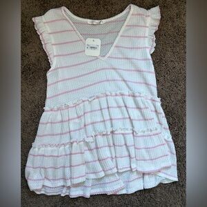 Altar'd State Pink and White Ruffle Blouse